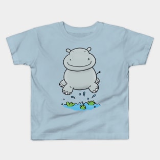 Cute baby hippo cartoon illustration Kids T-Shirt